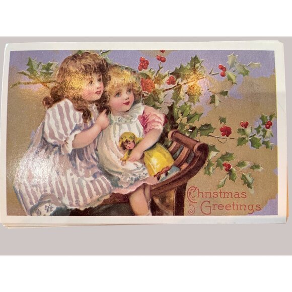 Vintage Victorian Christmas & New Year Postcards Set Girls Boys Santa Angels - Picture 3 of 11